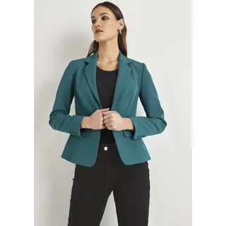 Jackenblazer HECHTER PARIS, Damen, Gr. 42, blau (petrol), Web, Obermaterial: 90% Polyester, 10% Elasthan. Futter: 100% Polyester, unifarben, figurbetont hüftlang, Manschette, Blazer Jackenblazer, mit leichter Schulterpolsterung
