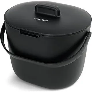 YourCasa Biomülleimer Küche 3,6L - Komposteimer für alltäglichen Biomüll Behälter Spülmaschinenfest - Geruchsdicht mit Sieb & ergonomischen Griff - Mülleimer Klein Komposter Bioeimer (Schwarz)