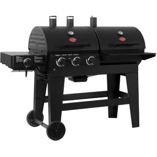 Char-Griller Double Play Gas- und Holzkohlegrill, Dual Fuel BBQ Grill mit 4 Brennern, Seitenbrenner, 7548 cm2 Grillfläche, Schwarz