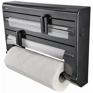Leifheit Wandrollenhalter Parat Black, Küchenrollenhalter im modernen Design für DREI Rollen, saubere Schnittkanten, Küchenrollenwandhalter mit ergonomischer Form, Papierrollenhalter schwarz