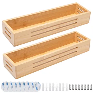 Pilikoll 2 Stück Bambus Gewürzständer Wand mit Schraube, Klebeaufkleber Bambus Gewürzregal Gewürzhalter kann Schranktüren Kühlschrank Stehend Oder Hängend Verwendbar für Haushalt, Büro, Küche, Bad