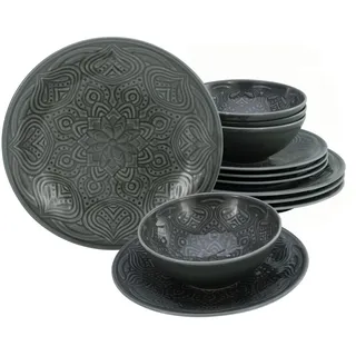 CreaTable Teller-Set Orient Mandala grau 12er Set
