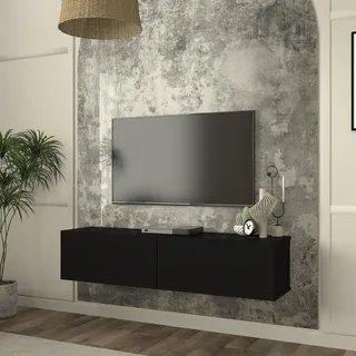 TV-Lowboard hängend ‘Nolven’ mit 2 Klapptüren 135 x 32 x 30 cm Schwarz - Schwarz