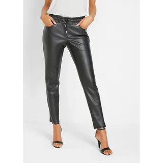 bonprix Schlupfhose aus Lederimitat, aus Polyester, lockere Passform, eleganter Stil, schwarz