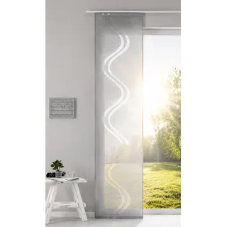 Flächenvorhang Schiebegardine transparent Grau HxB 245x45 cm Wellen Muster | Schiebevorhang mit Paneelwagen und Klettband - Ausbrenner-Voile, lichtdurchlässig, für Gardinenschienen