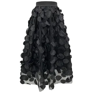 Rock Damen Lang Tüllrock 3D Polka Dot Faltenrock Vintage A-Linie Lang Midi Rock Hohe Taille Hochzeitsfeier Ballettröcke Tanzkleider