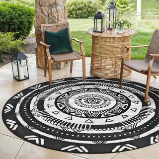 evocamp Outdoor Teppich rund 240 cm, Kunststoffteppich, wetterfest und leicht, Picknickdecke für den Outdoor-Bereich, Vorzeltteppich aus Kunststoff-Fasern