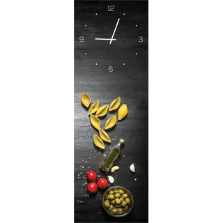 Wanduhr aus Glas 20x60cm Uhr als Glasbild Pasta Küche Nudeln Deko