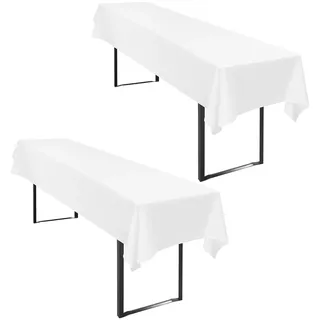 2 Stück Tischdecke Bierzeltgarnitur 110 x 260cm Weiß Biertischdecke für 50-70 cm Tischbreite, Polyester Premium Wiederverwendbar Biertisch Tischdecken für Biertischgarnitur