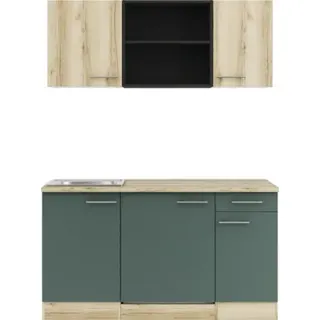 Optifit Singleküche mit Geräten Livorno290/Savona405 150 cm wildeiche grün matt strukturiert zerlegt Variante reversibel KPLS 1579R-9+ - Grün