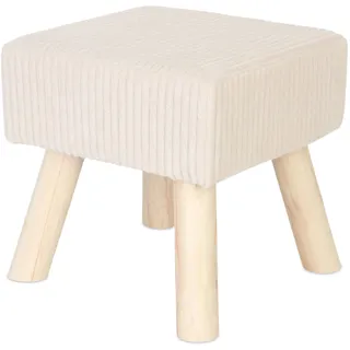 Relaxdays Hocker Cord, Holzbeine, gepolstert, HxBxT: 30x30x30 cm, eckig, Sitzhocker, Fußhocker, Wohnzimmer, beige/Natur
