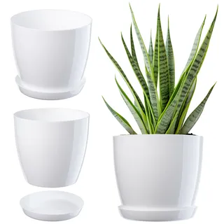 KADAX Blumentopf mit Untersetzer Ø 12 cm, Weiß Pflanzkübel für Innen- und Außenbereich, ideal für Wohnzimmer, Balkon, Bad oder WC – lebendige Farben bringen Frische in jeden Raum
