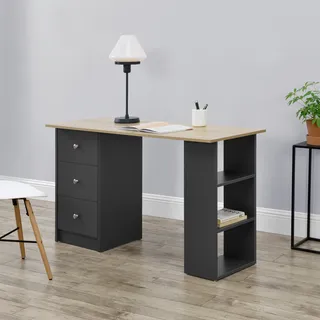Schreibtisch 120x50x72cm Bürotisch mit Schubladen Dunkelgrau/Holz Ablage Regal PC Tisch [en.casa] - Weiß