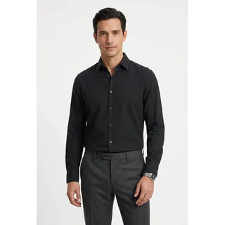Leinenhemd BOSS ORANGE "Relegant 6 M", Herren, Gr. XXL, N-Gr, schwarz001, Web, Obermaterial: 100% Leinen, unifarben, regular fit normal, Rundhals, 2-Knopf-Manschette, Hemden Leinenhemd, Kentkragen, reines Leinen, Regular Fit