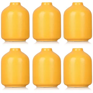 Gelbe Keramikvasen 6er-Set – Moderne Boho-Blumenvase, gelbe kleine Knospenvasen für Blumenarrangements, Tafelaufsätze für Hochzeiten, Dinnerpartys, Tischdekoration, Foyer, Badezimmerdekorationen