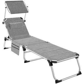 tectake Sonnenliege aus Aluminium Lorella, 200 x 60,5 x 34 cm, mit Seitentasche, grau-meliert , Grau , Kunststoff , 60.5x115x200 cm , Gartenmöbel, Gartenliegen