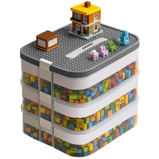 KRUZZEL Spielzeug Organizer 22L 3 Etagen mit Fächern – Stapelbox Transparent mit Tragegriff & Einteilungen – Kistenbox für Bausteine Kinderzimmer