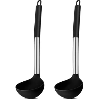 Joyfair 2-teiliges Silikon Schöpfkelle Set - Hitzebeständig & Gesund - Schwarz