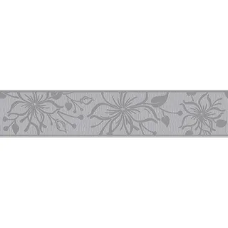 A.S. Création Moderne Blumen Bordüre Selbstklebend Grau Glitzer 346667 5,00 m x 0,13 m Made in Germany