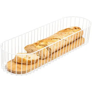 eluno Brotkorb lang, Bambus/Metall weiß , Weiß , 12.5x8.5x42 cm , Geschirr, Tischkultur & Serviergeschirr, Brotkörbe