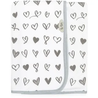 Ti TIN | weiche, saugfähige Babydecke, 80x80 cm | Baby- Schlafsack oder Krabbeldecke aus 100% Baumwolle mit doppellagigen Stoff, Babydecke fürs Auto, Wiege, Kinderwagen, etc,Motiv: Herz, Farbe: grau