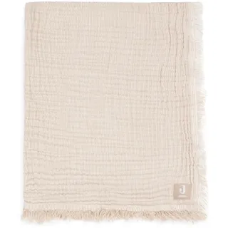 jollein Babydecke Muslin- Fringe Stripe, Biscuit/Ivory - 75x100cm - 100% Baumwolle - Für Babywiege - 0.5 TOG - GOTS Zertifiziert - Mit Fransen