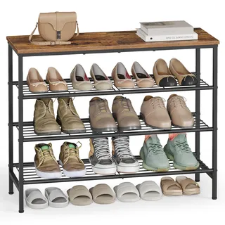 VASAGLE Schuhbank 30 x 75 x 69 cm für 12-16 Paar Schuhe vintagebraun/tintenschwarz