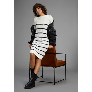 Strickkleid LAURA SCOTT, Damen, Gr. 48, N-Gr, weiß, navy, gestreift, Grobstrick, Obermaterial: 50% Baumwolle, 50% Polyacryl, Zopfmuster, gestreift, mehrfarbig, lässig geschnitten Mini, Rundhals, Kleider Strickkleid, mit Zopfstrickmuster und Zierknöpfen - NEUE KOLLEKTION, Topseller