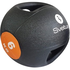 Sveltus Medizinball mit Griffen, Unisex, Erwachsene, Schwarz/Orange, (erhältliche Gewichtsgrößen: 4, 6, 8 und 10 kg) (6)