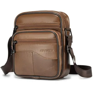 SPAHER Herren Tasche Leder Umhängetaschen Herren Handtaschen Ledertasche Herren Klein Leder Handgelenktasche Messenger Tasche Herren schultertasche Geschenk für Männer Braun