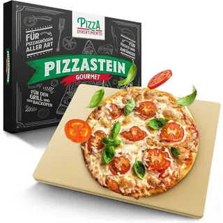 Pizza Divertimento - DAS ORIGINAL - Pizzastein für Backofen & Gasgrill – Vergleich.org ausgezeichnet - Pizza Stein aus Cordierit bis 900 °C – Für knusprigen Boden & saftigen Belag - Inkl. e-Rezeptbuch