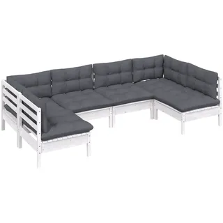 vidaXL 6-tlg. Garten-Lounge-Set mit Kissen Weiß Kiefer Massivholz - Weiß