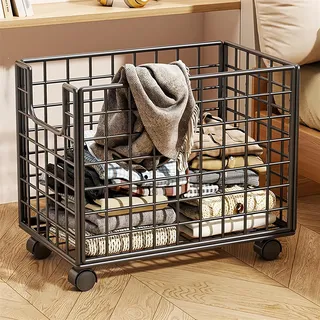 SAYEYBU WäSchekorb Aus Metall Mit Rollen, WäSchekorbwagen, WäSchekorb Aus Drahtgeflecht, FüR Die Aufbewahrung Von SchmutzwäSche Im Badezimmer Und Schlafzimmer
