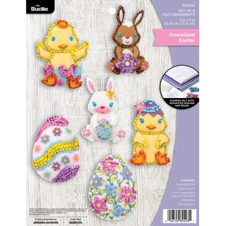 Bucilla, Osterei, 6 Stück Filzapplikation Ornament Kit, Oversized Ostern 6er Set, Filz, Baumwolle