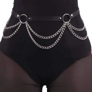 Crazy Bean Punk KettengüRtel Taille KöRperkette GüRtel Leder Taillenkette | Verstellbare, Schwarz, GüRtel für TaillengüRtel Rock Rave, für Damen MäDchen