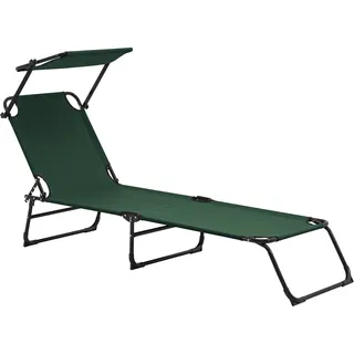 casa.pro Sonnenliege klappbar 190cm dunkelgrün mit Dach Relaxliege Stahl