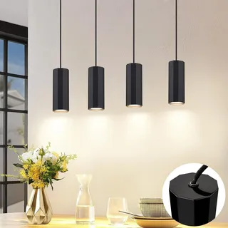 Glitzerlife Hängelampe Esstisch Esszimmerlampe 4 Flammig - Pendelleuchte Schwarz Küche Industrial Hängeleuchte GU10 Hängend Modern für Esszimmer Küche Schlafzimmer