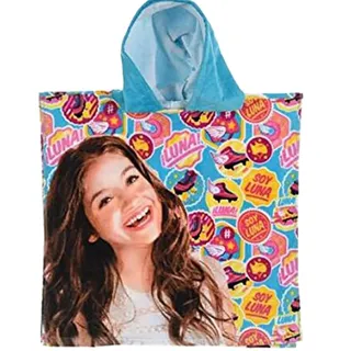 Disney Soy Luna Mädchen Bade Poncho mit Kapuze aus 100% Baumwolle, Blau (Rollschuh-Motive)