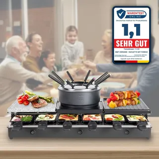 Raclette 12 Personen Fondue Set Elektrisch Crepes Maker Tischgrill Grill - Schwarz