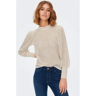 Jdy Spitzenshirt "JDYAVERY L/S LACE TOP JRS NOOS", Damen, Gr. M, beige (sandshell), Single Jersey, Obermaterial: 100% Polyester, unifarben, regular fit taillenbedeckt, hoch geschlossener Ausschnitt, Puffärmel lange Manschette, Shirts