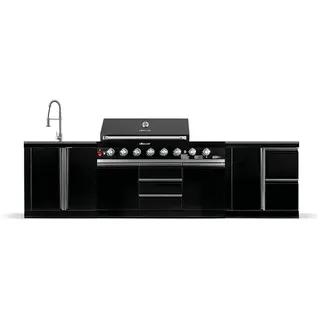 Goriller Outdoorküche Blackback M4 , Schwarz Hochglanz , Metall , L-Form , 2,270 W , 313x90x58 cm , Ce , Grills, Gasgriller
