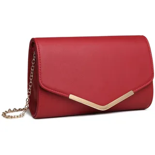 Miss Lulu Damen Umschlag Clutch Elegant Abendtasche Brauttasche Umschlag Clutch Tasche Handtasche mit Kette für Hochzeit Party Prom Rot