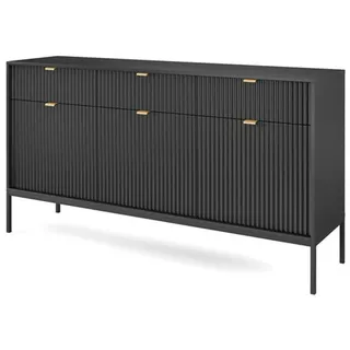 Feldmann-Wohnen Sideboard Nova Schwarz / Schwarz 154 / 39 / 83cm , Holz , 6 Fächer , Rechteckig , 154x83x39 cm , Kleinmöbel, Kommoden, Sideboards