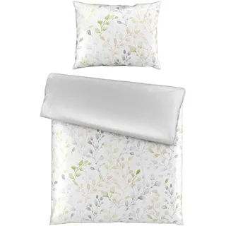 Esposa Bettwäsche , Grün, Weiß , Textil , Blätter , 140x200 cm , pflegeleicht, atmungsaktiv, schadstoffgeprüft , Heimtextilien, Bettwäsche & Leintücher, Bettwäsche, Satin-Bettwäsche