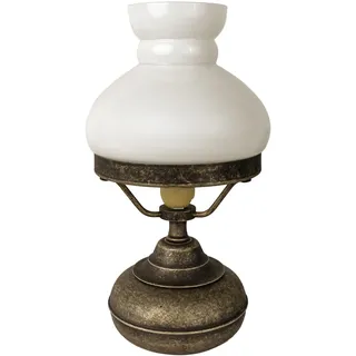 Tischleuchte Messing Glas Jugendstil Bronze Antik Weiß E14 24,5 cm