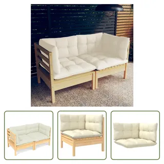 The Living Store 2-Sitzer-Gartensofa mit Creme Kissen Massivholz Kiefer - Creme