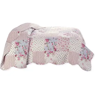 Delindo Lifestyle Tagesdecke Patchworkdecke Rosen im Landhausstil, Bettüberwurf im Patchwork Design, 240x260 cm
