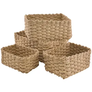 anshuke Aufbewahrungskorb Badezimmer 4er Set aus gewebtem Papierseil 37 x 22 x 20 cm gelb