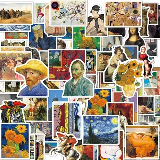 100PCS Berühmte Gemälde & Skulpturen Kunst Aufkleber, Vinyl Wasserdicht Klassische Stickers, Western Retro Ölgemälde Stil Aufkleber, Künstler Abziehbilder für Laptop Tasse Gitarre Helm Gepäck