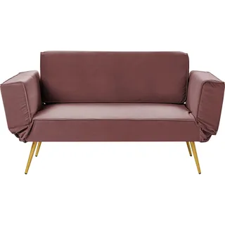 BELIANI Schlafsofa Rosa aus Samt 2-Sitzer Verstellbare Armlehnen Goldene Beine für Wohnzimmer Gästezimmer Gästebett - Rosa, Gold